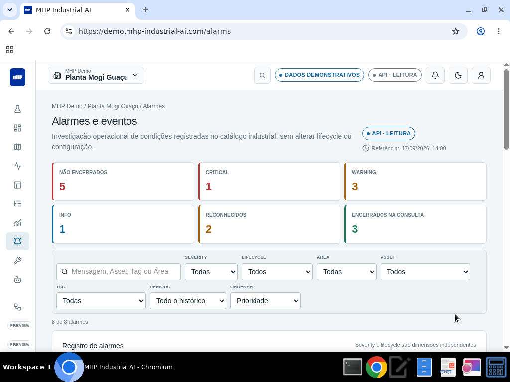 Alarmes e eventos